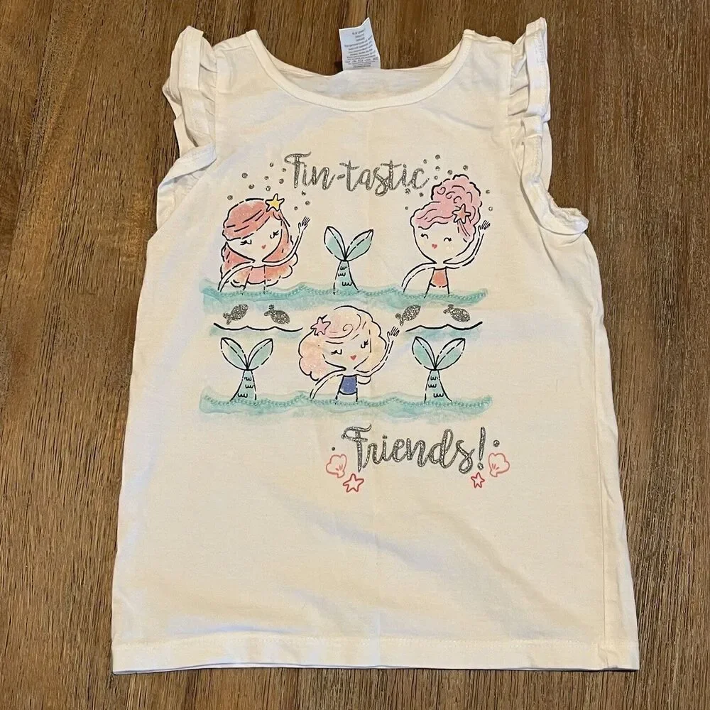Gymboree Mermaid Tank Tops Shirts Lot of 4 Applique Glitter Girls Size 5/5T